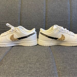 Nike White Sneakers with Leopard Swoosh